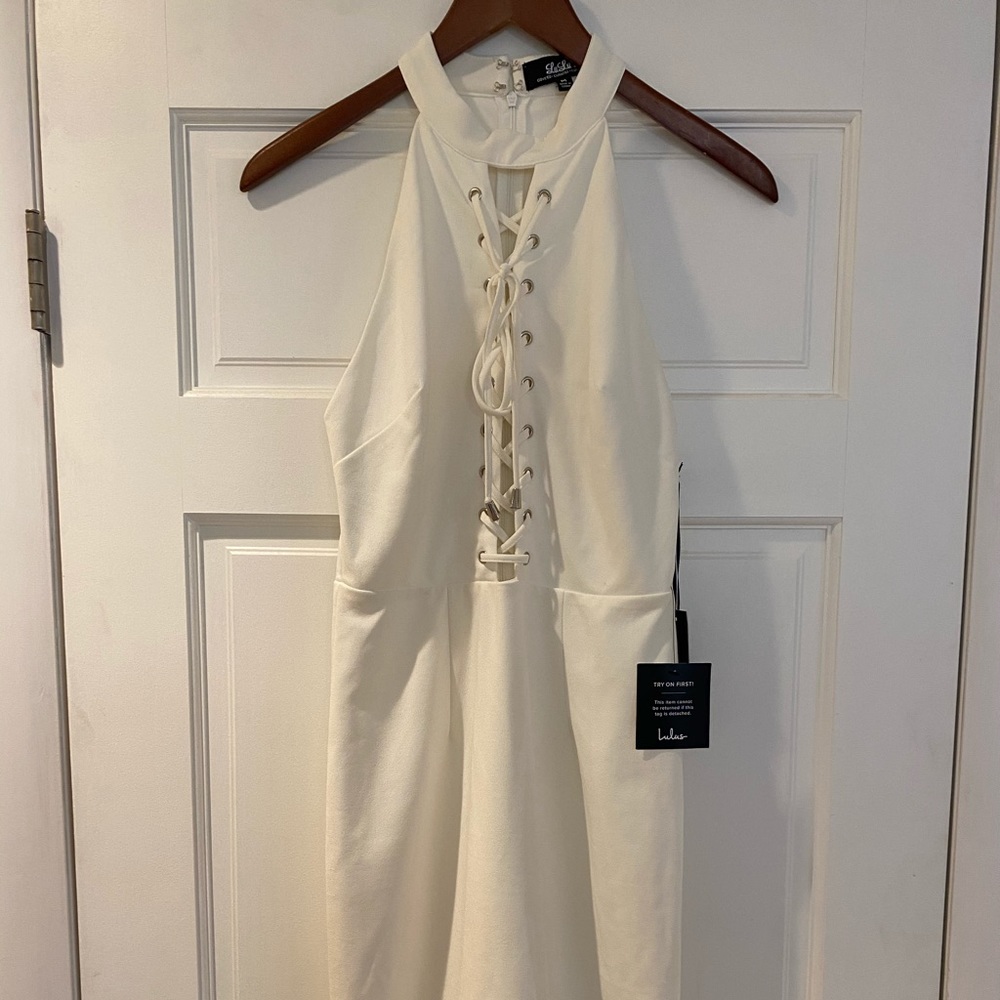 LuLu’s lace up white knee length dress